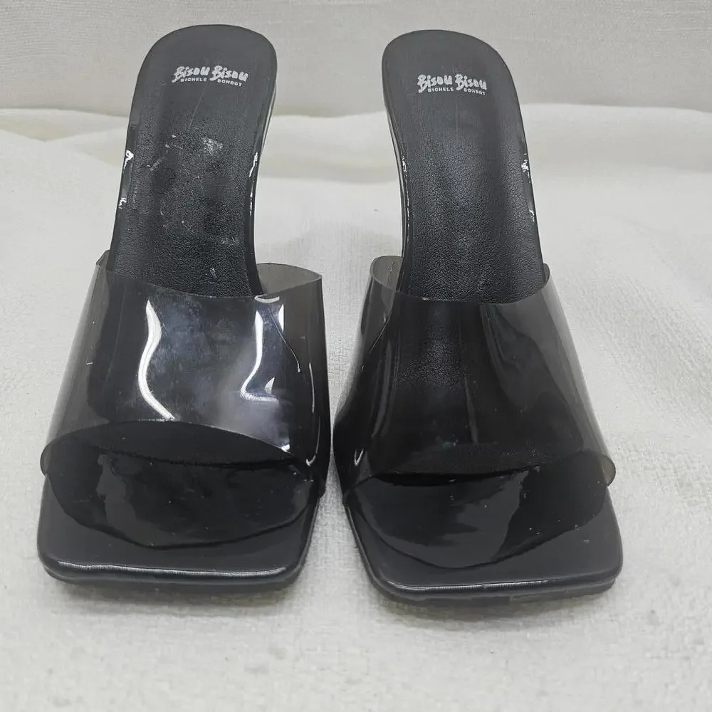 𝅺Bisou Bisou Clear Vinyl Sculptural Heel Square Toe Chic Heels Size 6.5 - Picture 8 of 9